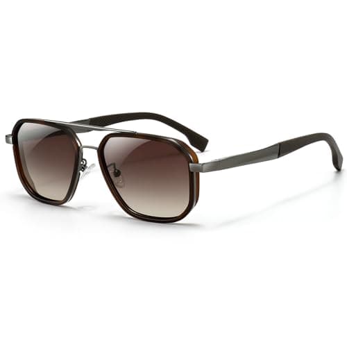 SUNGAIT Polygon Aviator Sunglasses Men Old School Style Adjustable Anti-slip Temples Polarized Lens for Driving Fishing (Gunmetal Frame/Brown Gradient Lens) - Image 1
