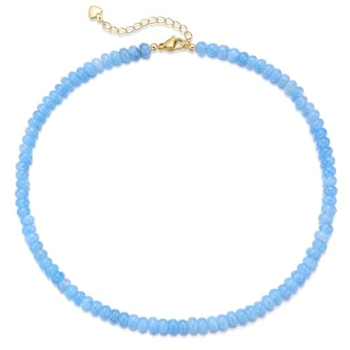 chorfla Beaded Gemstone Necklaces for Women, Bohemian Colored Choker Natural Stone Bead Decoration Summer Beach Handmade Jewelry Necklace (Aquagem) - Image 1