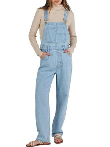 ANRABESS Womens Denim Overalls, Loose Fit Adjustable Strap, Summer Gardening, Casual & Work, Jean Jumpsuit Washed Azure X-Large - Image 1