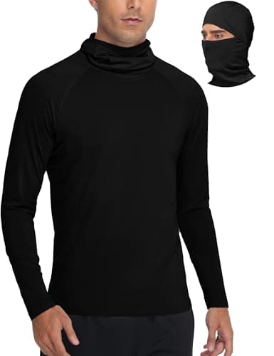 Roadbox Men's UPF 50+ Sun Shirt Long Sleeve Fishing Hoodie, UV Protection Hooded Rash Guard with Mask for Hiking Running Black - Image 1