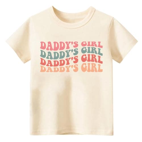 Father's Day Shirt for Toddler Girls Short Sleeve 4 Lines Repeating Daddy's Girl T-Shirt Top(Beige Daddy's Girl,5-6T) - Image 1