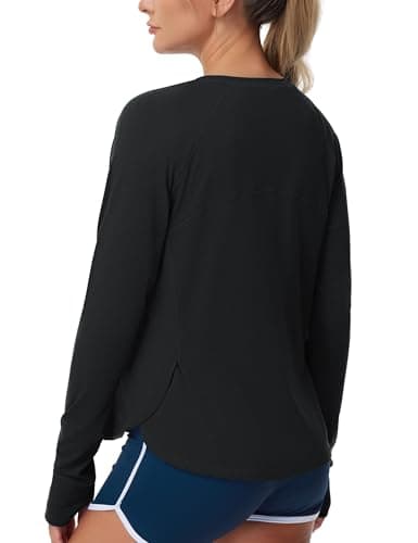 THE GYM PEOPLE Women's Long Sleeve Workout Shirts Side Slits Athletic Yoga Tee Tops with Thumb Hole Black - Image 1