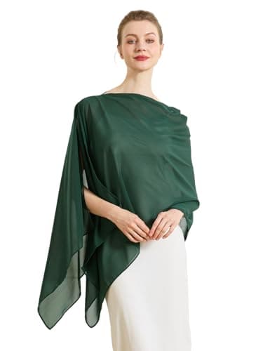 BEAUZSUZSANA Chiffon Cape Shawls for Evening Dress Soft Elegant Sheer Wraps Perfect for Weddings Parties (Hunter Green) - Image 1