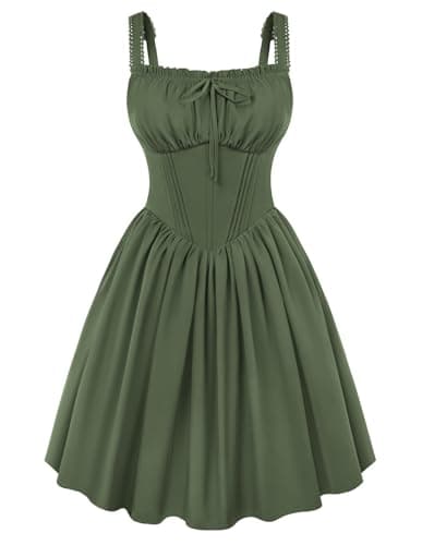 Scarlet Darkness Corset Mini Dress for Women Teen Lace Trim Spaghetti Strap Dresses Graduation Homecoming Short Sundress Olive Green M