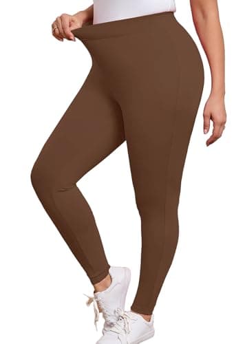 AusLook Plus Size Cocoa Brown Leggings for Women 26 Inch High Waisted Tummy Control 1X Yoga Pants Soft Stretch Workout Lounge Pants - Image 1