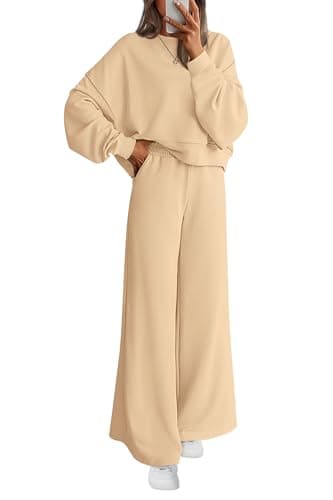 PRETTYGARDEN Women 2 Piece Outfits 2026 Fall Sweatsuits Crewneck Sweatshirt Wide Leg Sweatpants Lounge Sets Tracksuit(Apricot,Small - Image 1