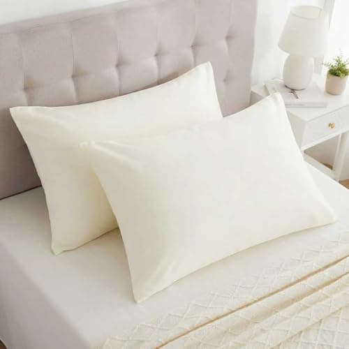 DCSKY Organic Cotton Queen Pillowcases - Set of 2, 800 Thread Count Cotton Pillowcases - Soft and Breathable Envelope Closure Pillow Cases - 20x30 Pillow Covers for Bed,Cream White - Image 1