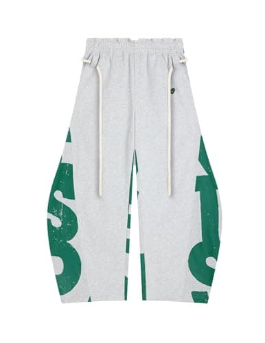 Aelfric Eden Print Baggy Barrel Sweatpants Wide Leg Pants for Women Men Casual Elastic Waist Unisex Graphic Lantern Trouser Grey M - Image 1