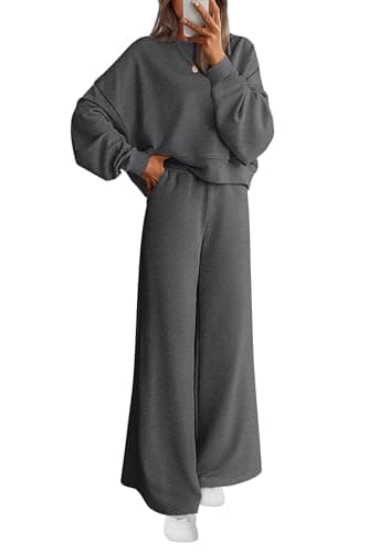 PRETTYGARDEN Women 2 Piece Outfits 2026 Fall Sweatsuits Crewneck Sweatshirt Wide Leg Sweatpants Lounge Sets Tracksuit(Dark Grey,Large) - Image 1