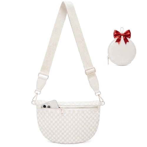crawing Woven Crossbody Bag for Women Fashion Checkered Purse Vegan Leather Bum bag with Adjustable Strap Includes Coin Pouch - Image 1