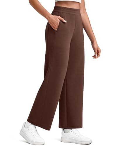 G4Free Petite Pants for Women Wide Leg Sweatpants High Waist Straight Leg 7/8 Casual Workout Ankle Pants with Pockets(Coffee Brown,M,Petite) - Image 1