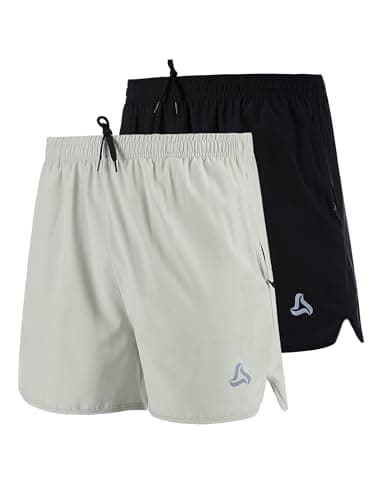 SILKWORLD Men's Running Stretch Quick Dry Shorts with Zipper Pockets(Pack of 2), Black, Light Grey, X-Large - Image 1