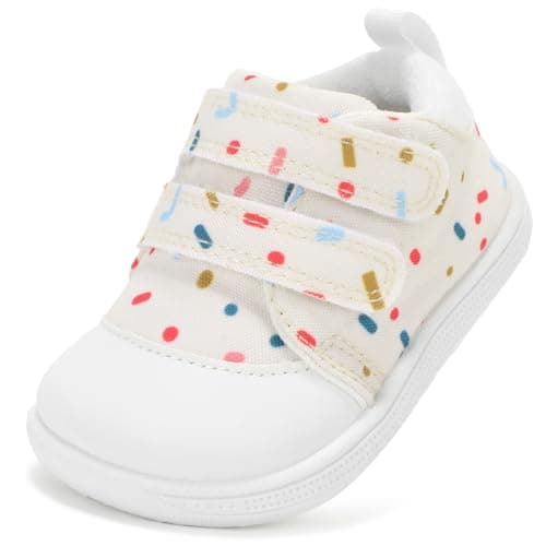 noorkiz Walking Shoes for Babies Wide Toe Box Toddler Sneakers Non-Slip Soft Sole Kids Tennis Shoe for Baby Girls Barefoot Shoe Cartoon Lightweight Easy On Off Outdoor Beige 8 Toddler - Image 1