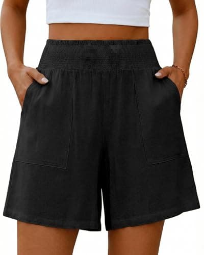 Bsubseach Shorts for Women Summer Casual Elastic High Waisted Shorts Wide Leg Cargo Shorts with Pockets Black XXL - Image 1
