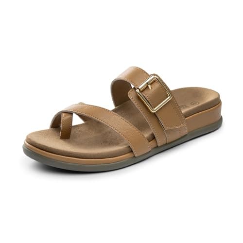 Rihero Orthopedic Sandals for Women Arch Support Orthotic Flip Flops Comfortable Slip On Summer Casual Walking Flat Sandals Tan Size 9 - Image 1