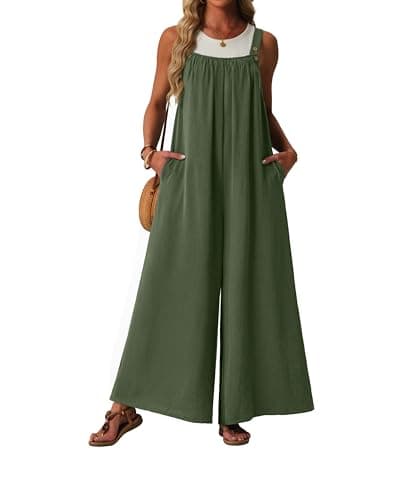 Lepunuo Womens Casual Jumpsuits Summer Boho Wide Leg Rompers Sleeveless Overalls Pleated Jumpers with Pockets - Image 1