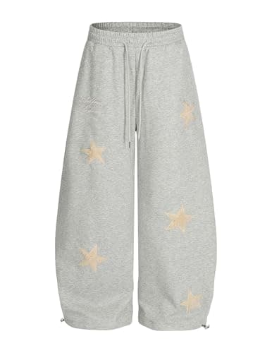 Aelfric Eden Star Applique Baggy Barrel Sweatpants Wide Leg Elastic Waisted Sweat Pants Y2K Casual Lantern Trouser Grey Small - Image 1