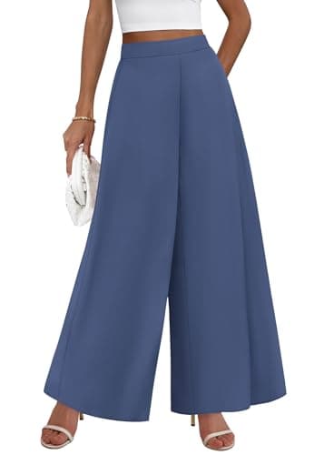 KIRUNDO Palazzo Pants for Women Dressy 2026 Spring Slacks Wide Leg High Waisted Business Casual Work Trousers with Pockets(Dusty Blue, Medium) - Image 1