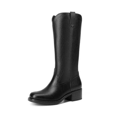 DREAM PAIRS Women's Modern Knee High Boots with Vintage Western Stitching Comfortable and Versatile Tall Boots,Size 6,Black,SDKB26015W - Image 1