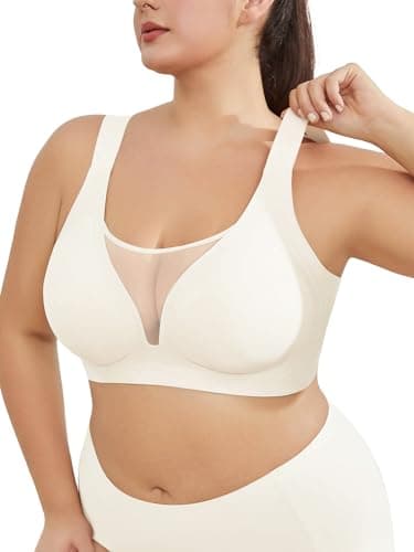 AusLook Plus Size Women Minimizer Wireless Bras White 5XL Full Coverage Unlined Wide Strap Breathable Smoothing Push Up Seamless Bralettes for Heavy Breast - Image 1