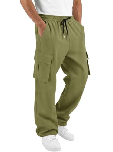 Runcati Mens Cargo Pants Hiking Athletic Joggers Sweatpants Elastic Waist Drawstring Casual Trousers with Multi Pockets - Image 1