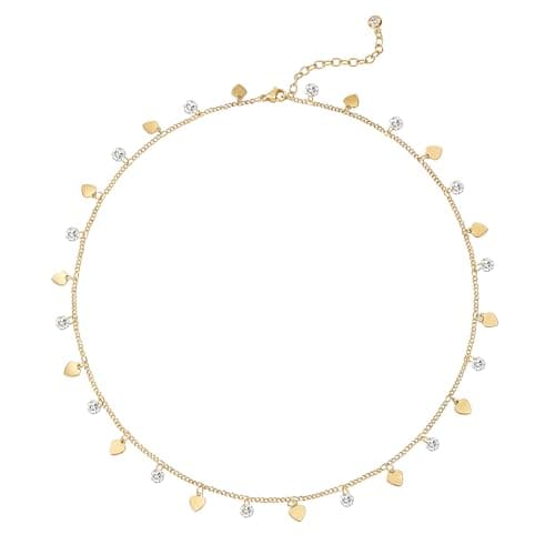 MTMY Gold Station Necklace for Women 14K Gold Plated Cubic Zirconia Cute Cross Heart Shell Teardrop Charm Station Choker Necklace Dainty CZ Chain Necklaces for Women Trendy Jewelry Gifts(Heart) - Image 1
