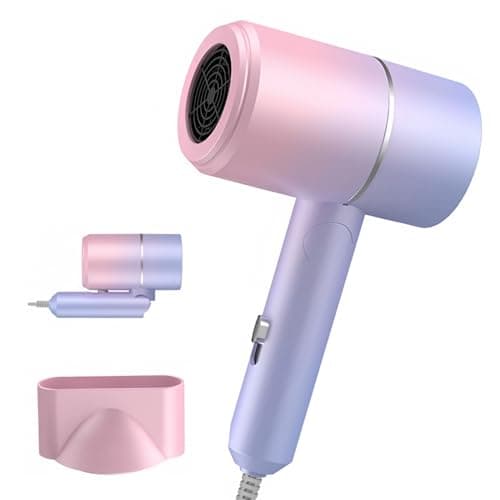 YOZTRS Foldable Ionic Hair Dryer with Diffuser, 800W Fast Drying Blow Dryer, 38000 RPM, Lightweight, Pink Blue, for Home & Travel (Pink Blue) - Image 1