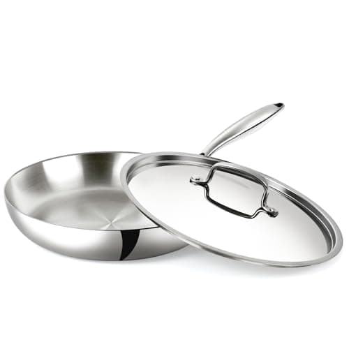 USELUCK 10 Inch Stainless Steel Frying Pan - 3 Ply Stainless Clad Skillet with Lid, Durable and Even Heating, Professional Cookware for Induction, All Stoves Compatiable Oven & Dishwasher Safe - Image 1