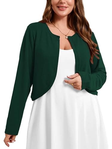 AusLook Plus Size Women Shrugs Long Sleeve Deep Forest 5X Open Front Cardigan Knit Lightweight Coat Cropped Bolero Tops Shawls and Wraps Dressy Sweater - Image 1