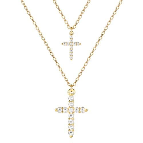 Double Gold Plated Cross Necklace for Women Dainty Layered Cross Pendant Necklaces Adjustable Hypoallergenic Gold Cross Necklace Multi Layer Christian Jewelry Stackable Religious Necklaces Mom Gift - Image 1