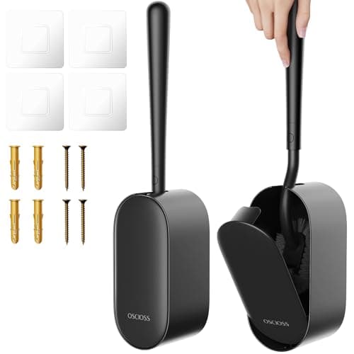 Toilet Bowl Brush and Holder, OSCIOSS Toilet Brush Set with Ergonomic Design, Compact Size, Durable Bristles, RV Toilet Brushes & Holders for Dead Corner Clean (Black, 2pack) - Image 1