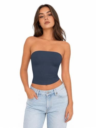 FLYSHEWIN Sexy Tube Top Women Non Slip Double Lined Summer Weekend Y2K Going Out Casual Sleeveless Basic Tank Top Navy