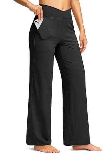 Soothfeel Wide Leg Pants Woman Yoga Pants with Pocket Crosscover High Waist Stretch Lounge Casual Dress Sweatpant Petite Black - Image 1