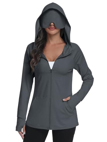 SeSe Code UPF 50+ Hoodie With Eye Mask Womens Zip Up Travel Jackets Lightweight Sleep Sun Protection Shirts Pockets Outdoor Nap Dark Grey M - Image 1