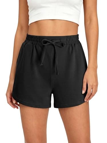 KISSMODA Womens High Waisted Sweat Shorts Drawstring Elastic Waist Comfy Casual Lounge Shorts Loose Workout Running Shorts with Pockets Black S - Image 1