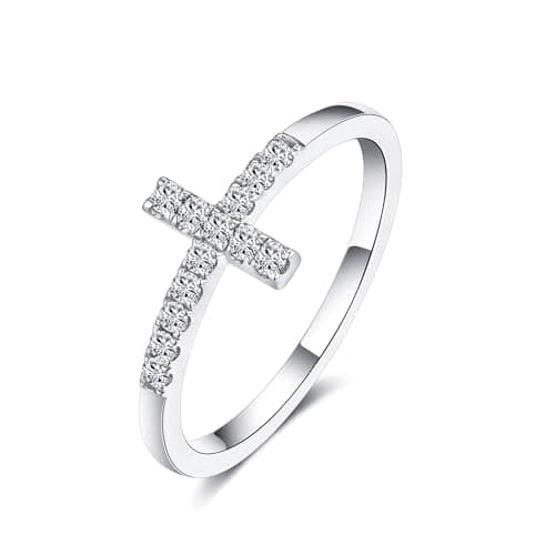 IMOLOVE Moissanite Wedding Bands for Women, Dainty 0.2 Carat Cross Purity Rings for Women Everyday Fashion Silver Moissanite Rings for Women with 18K White Gold Plated Size 5.5 - Image 1