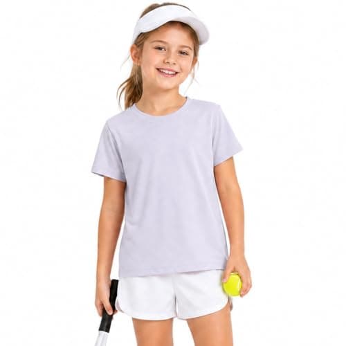 Wenlia Girls Athletic Shirts Short Sleeve Sports Tee Multi-Pack Summer Soft Activewear Tops, Purple, 11-12 Years, 150 - Image 1