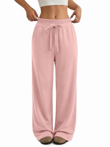 ATHMILE Sweatpants Women Wide Leg High Waisted Baggy Lounge Casual Cotton Pants Fashion Y2K Teen Girl Gym Clothes for Fall Winter 2026 Pink - Image 1