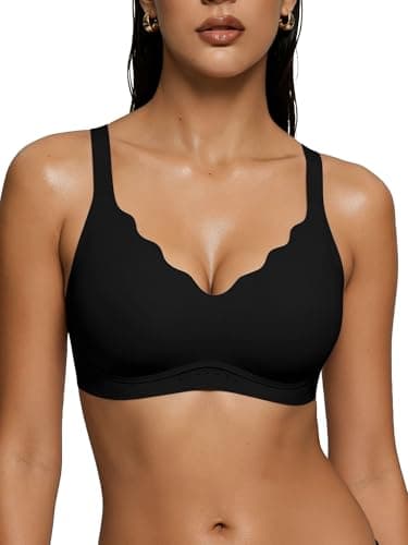 As Fairy Wireless Bras for Women No Underwire Full Coverage Jelly Lift Strong Support Push Up Scalloped Everyday Tshirt Bra Seamless Soft Daily Wear Breathable Air Hole Design(Black 36DD) - Image 1