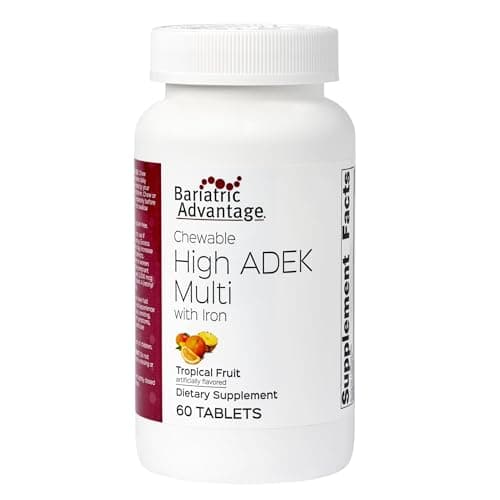Bariatric Advantage Chewable High ADEK with Iron - for Bariatric Patients - High Potency Vitamin A, D, E & K - Includes B-Vitamins - Chewable Multivitamins - Tropical Fruit - 60 Count - Image 1