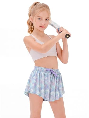 Stelle Girls Flowy Shorts with Pockets Athletic Running High Waist Butterfly 2 in 1 Shorts (Magic Flutter,S) - Image 1