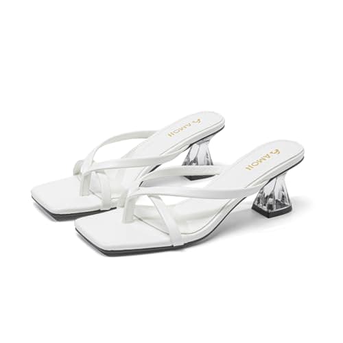 Amoji Women Flip Flop Kitten Heel Open Toe Thong Heeled Summer Sandals 339 White 7 Women - Image 1