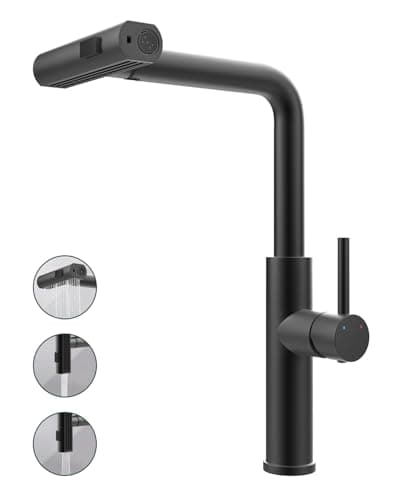 Brushed Stainless Steel Kitchen Faucets with Pull Down Sprayer,360 Degree Swievl Kitchen Sink Faucet, Bar Faucet with Three Spray Modes—Sweep, Stream, and Waterfall (Standard, Brushed Black) - Image 1