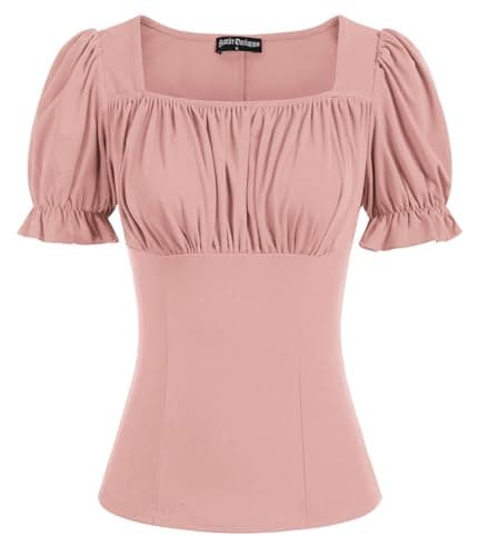 Peasant Tops for Women Vintage Puff Sleeve Square Neck Renaissance Shirt Light Pink L - Image 1