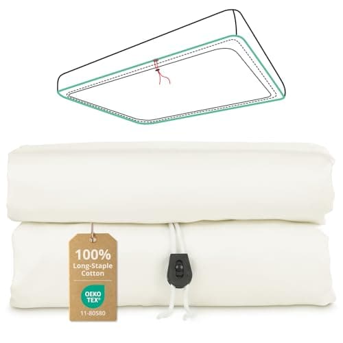 Upgraded 100% Egyptian Cotton Drawstring Fitted Sheet Queen with 360°Elastic Strap to Stay Tight, Queen Fitted Sheet Only Fits 8" to 14" Mattress,No Slippage, Luxury Soft and Comfortable - Image 1