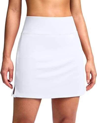 SANTINY 16" Skorts for Women with 2 Pockets High Waisted A Line Pickleball Golf Skort Casual Athletic Tennis Skirt (White_XS) - Image 1