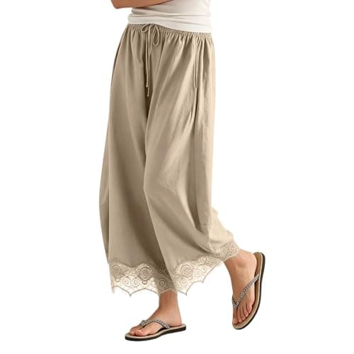 Wide Leg Cropped Pants for Women Summer Khaki XX-Large