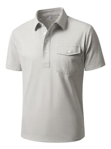 JEMLDL Mens Polo Shirt Quick Dry Short Sleeve Casual Summer Polo Tee with Pocket Classic Collared Golf Stylish Tops Light Gray L - Image 1