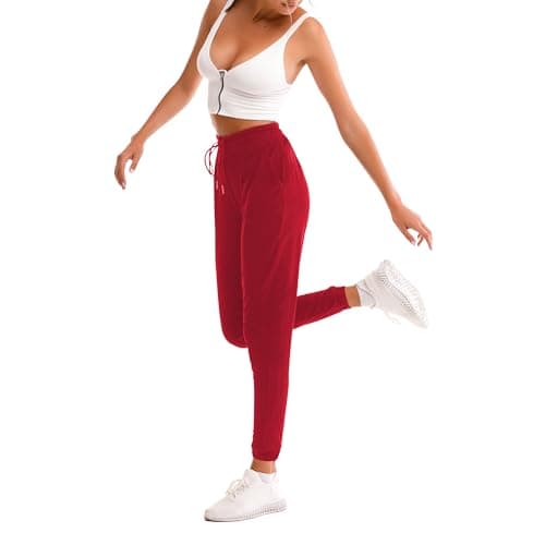 Stanpetix Joggers for Women with Pockets - Sports Pants Sweatpants for Running Exercise (Red,L) - Image 1