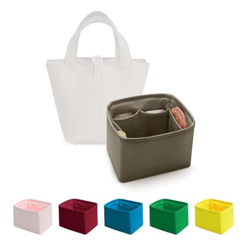 Purse Organizer Insert for Picotin 18/22, Satin Bag Organizer for Picotin Bags, Lightweight Purse Essentials for Women Luxury Handbags, Soft Touch Inner Liner with Multiple Pockets (Etoupe grey, PC18) - Image 1